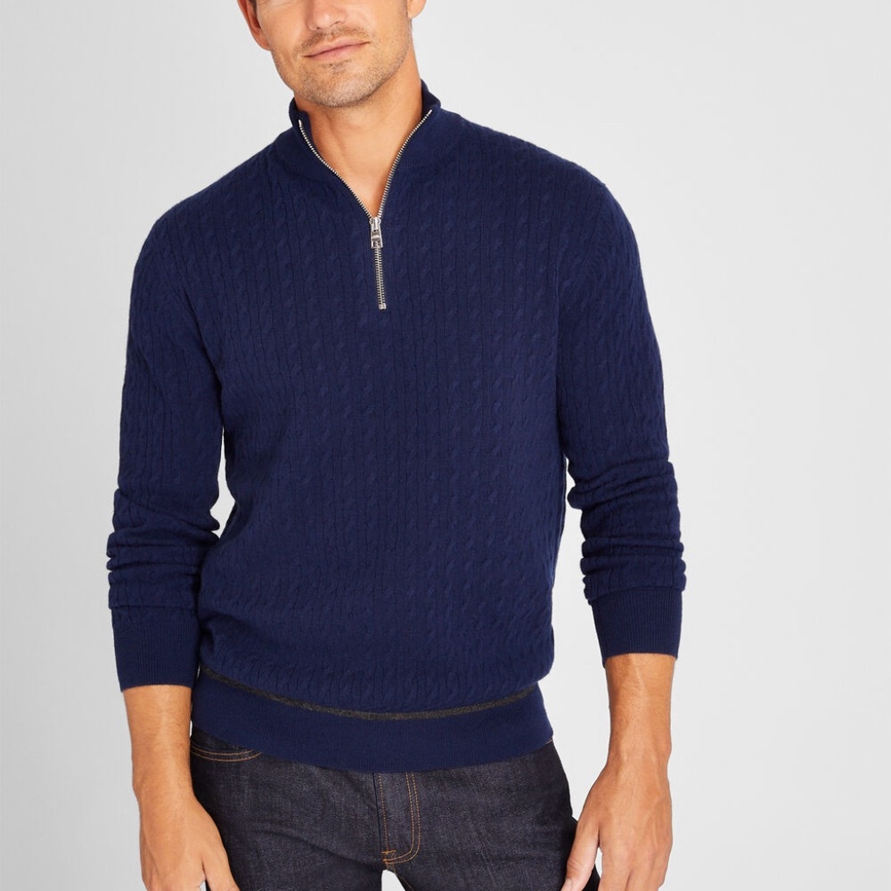 Cable Tipped Quarter-Zip Sweater - New With Tags - NEVER WORN - Navy